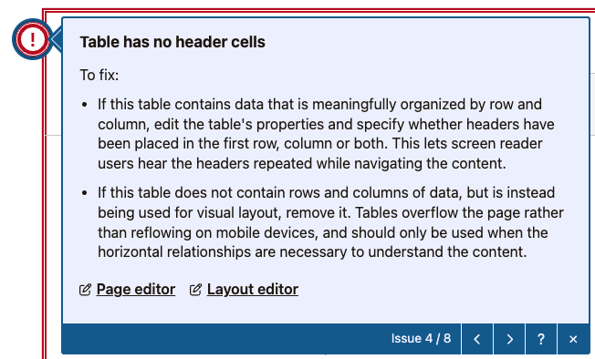 Editor1ally alert box with accessibility review