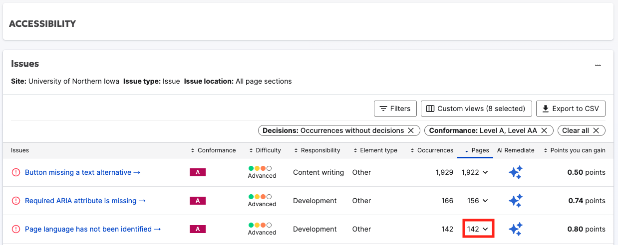 Siteimprove Accessibility Report sample